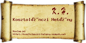 Kosztolánczi Hetény névjegykártya